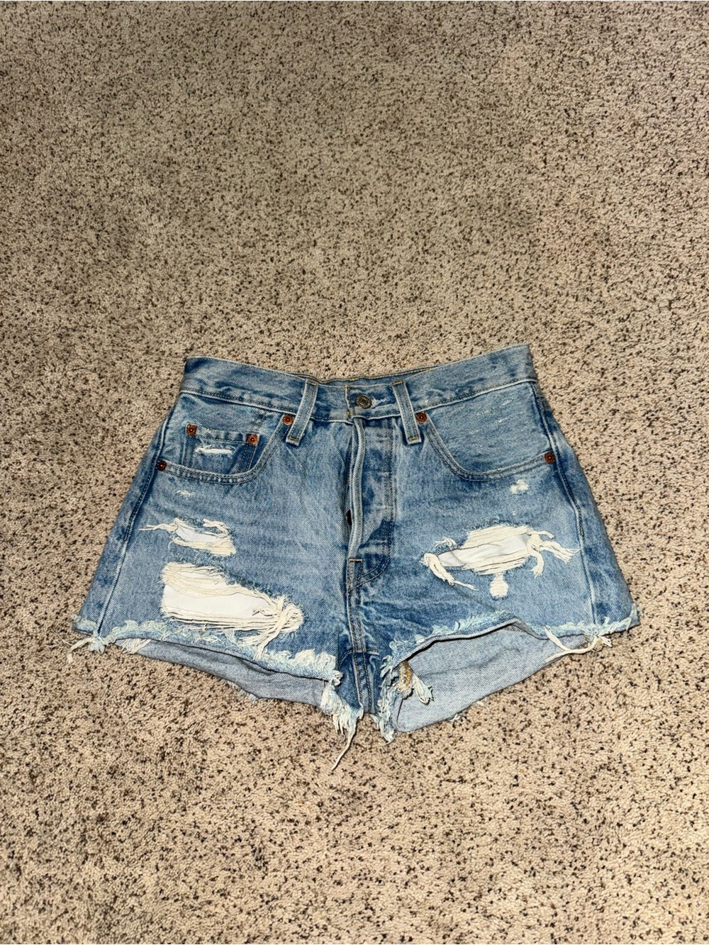 Levi's Light Blue Distressed High-Rise Denim Shorts